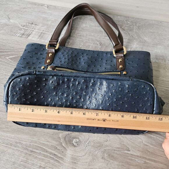 Giani Bernini Ostrich Embossed Shoulder Satchel Bag Purse Blue Faux Leather - Picture 14 of 16